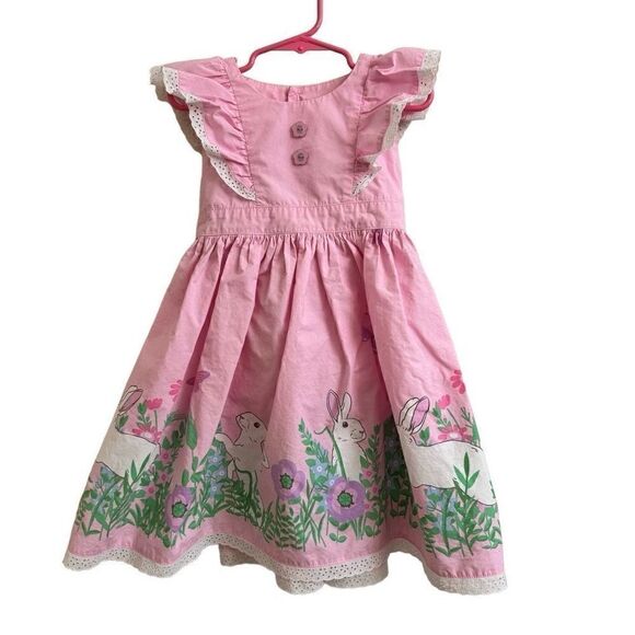 Eleanor Rose Viola Dress Pink Floral Bunnies Easter Dress Size 5-6 - Picture 1 of 5